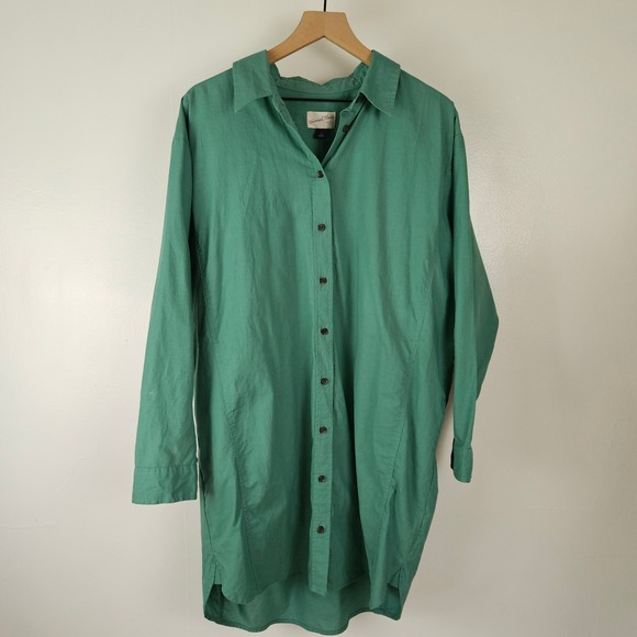 NEW Universal Thread Long Sleeve Mini Shirt Dress‎ L Light Green Button DownNWT - Picture 2 of 11
